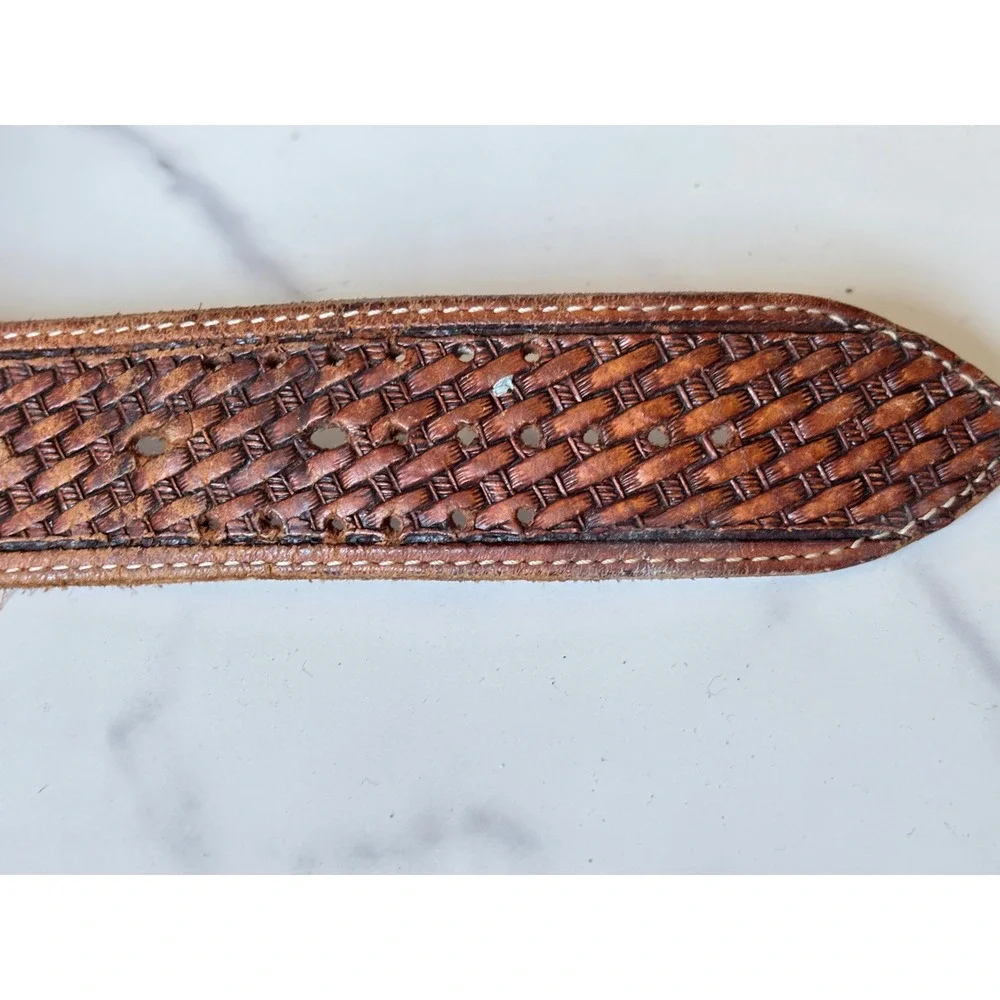 Leather Horsehair Inlay Basketweave Western Belt Brown 34 Soutwest